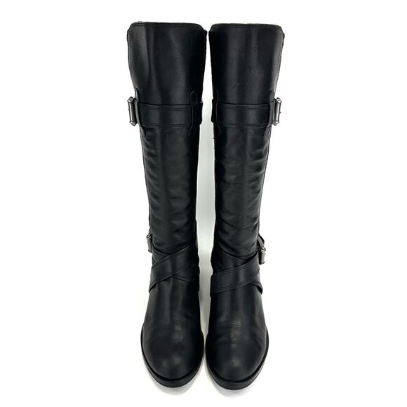 Cole Haan Whitley Black Riding Tall Boot Sz 6.5 Leather & Stretchy Suede Pull-On - Picture 3 of 16